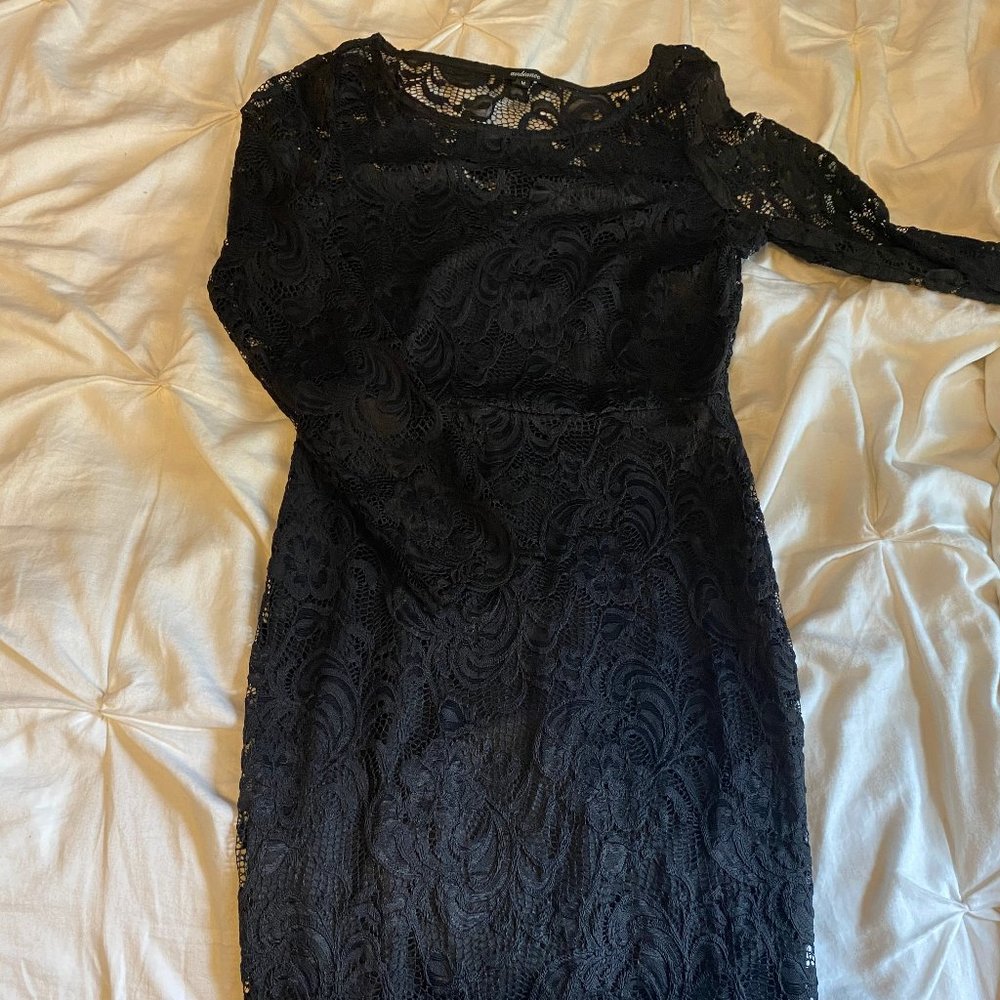 Tight Black Long Sleeve Mesh Dress